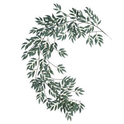 China Wholesale Artificial Silk Flower Wreath Green Willow Leaves Decorative Willows Branches for sale