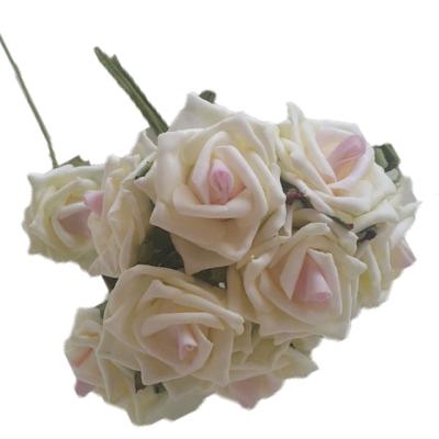 China Wedding Decoration 6cm EVA Foam Roses Flower Bundle Artificial Paper Wrapped Cable Stem and Paper Leaves for sale