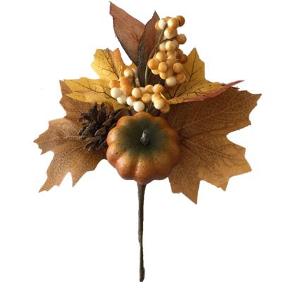 China 2019 autumn decoration new! ! 10.6 Inch Artificial Fall Pumpkin Maple Leaf Pine Cone Pick for sale