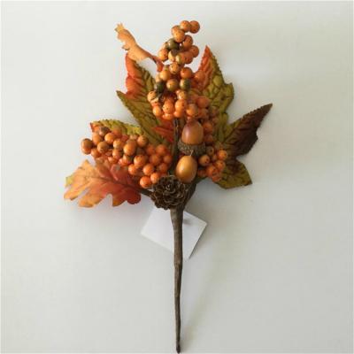 China Autumn Decoration 9.6 Inch Artificial Maple Leaf Pine Cones and Berry Pick for Autumn Decoration for sale