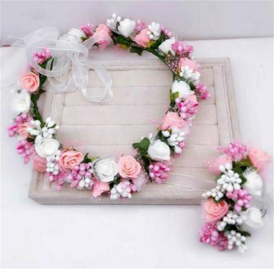 China Artificial Flower Rose Flower with Mesh Wreath Headband for Bride Wedding Garlands for sale