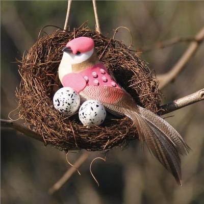 China Pastoral Country Style Easter Twig Feather Foam Bird Egg Ornaments Natural Artificial Bird Nest for sale