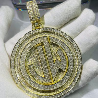 China Hiphop 925 Sterling Silver 14k Gold Plated Jewelry VVS Moissanite Mens Hip Hop Pendant Iced Out Silver Pendant for sale