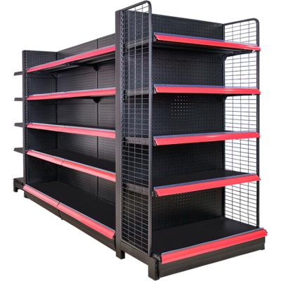 China Custom Made High Quality Single Sided Roasted Black Grocery Snacks Display Double Sided Rack System for sale