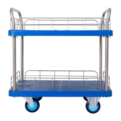 China Easy Mobile Best Selling Durable Warehouse Double Side Plastic Pullet Truck Flatbed Carts for sale