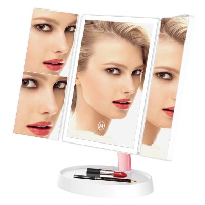 China MS-01RC Tri Lighted Folding Rechargeable Tabletop Makeup Mirror With Led for sale