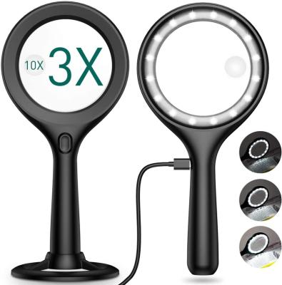 China High Quality ABS DH-88012 3X LED Illuminated Magnifier Handheld Reading Glass With Light for sale