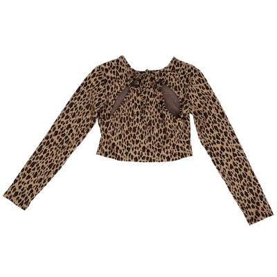 China Breathable Leopard Print Bowknot Buttons Women Blouse Folder Brief Paragraph Sexy Mature Show Navel for sale