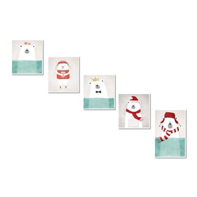 China Modern Stylish 5 Pcs / Set Framed Canvas Art Prints Wall Art - Baby Bear Art With PS Frame for sale