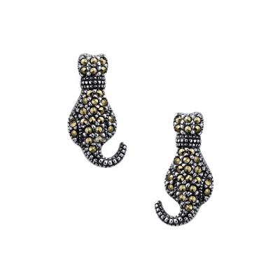 China Lead and Nickel Free Marcasite Cat Jewelry Animal Stud Earrings 925 Sterling Silver Jewelry for sale