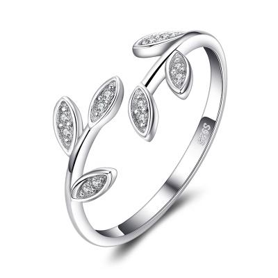 China Lead Free and Nickel Free 925 Sterling Silver Rings for Women Open Ring Band Silver Stackable 925 Jewelry Leaf CZ Rings for sale