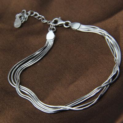 China Eco-Friendly Sterling Silver Chain Jewelry 5 Rows Elegant Style 925 Snake Chain Bracelet Silver Stock Jewelry for sale