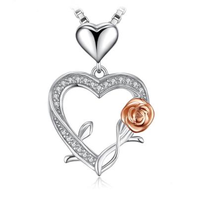 China Lead Free and Nickel Free Rose Heart Silver Pendant Necklace 925 Sterling Silver Choker Statement Necklace Silver 925 Jewelry for sale