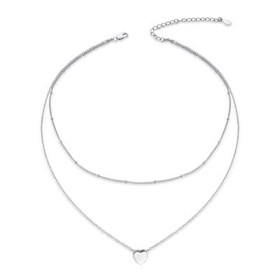 China Lead and Nickel Free 925 Sterling Silver Double Layers Collarbone CZ Free Love-Heart Chain Necklace Pendant Necklace for Women for sale