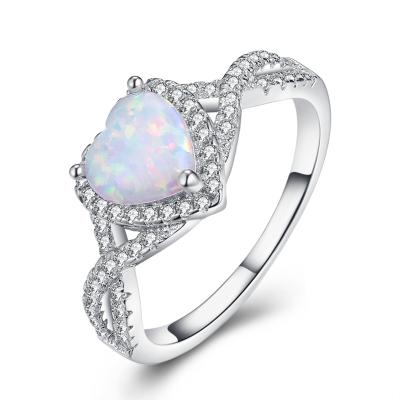 China New Style Silver Heart Shape Opal Rings 925 Sterling Silver Classic Promise Engagement Ring Jewelry for sale