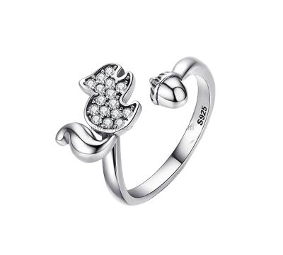 China Lead and Nickel Free Beautiful Squirrels and Nut Free 925 Sterling Silver Adjustable Finger Ring Zircon Rings for sale