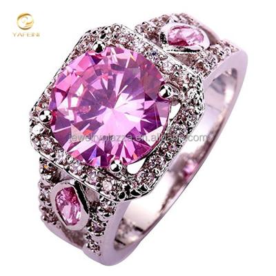 China 925 Pearl Ring Hot Sale Engagement Wedding Pink And White Cut Bridal Sapphire Ring Silver for sale