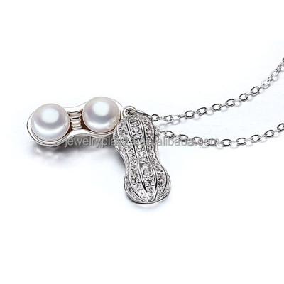 China 925 Sterling Silver Pave Diamond Peanut Pearl Necklace Freshwater Pendant, Women Wedding 925 Sterling Silver Pearl Necklace for sale