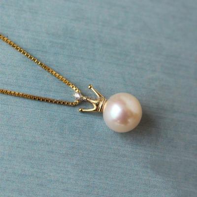 China Latest FASHIONABLE Pearl Holders Wholesale , 18K Yellow Gold Royal Crown Pearl Finding For Girl Necklace for sale