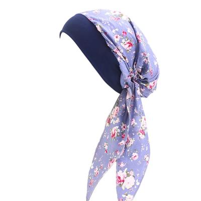 China Amazon Hotsales Flowers Eco-Friendly Recyclable Women Inner Muslim Hijabs Scarf Turban Head Hood Ready To Wear Islamic Ladies Wrap Hijab for sale