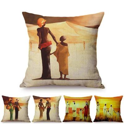 China New Abstract Africa Oil Painting Lifestyle Sofa Decor Pillow Case Beautiful Living Room PORTABLE Exotic Cotton Canvas Cushion Cover for sale