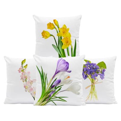 China Anti-Pull Fashion Saffron Violets Orchid Cushion Cover Daffodils Flower Custom Home Sofa Decor Soft Pillowcase Plush Colorful Pillow Cover for sale