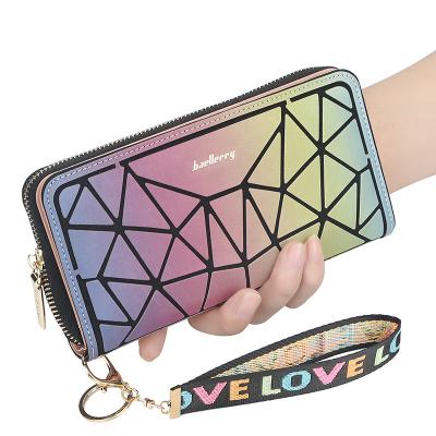 China High Quality Anti Theft Geometric Luminous Purses And Wallets For Women Holographic Reflective Wallet for sale