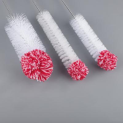 China Durable Long Handle Stainless Steel Cotton Nylon Premium Straw Baby Bottle Cleaning Brush Set Size Custom Cotton Nylon Brush for sale