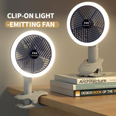 China With Newest Clip Table Fan Rechargeable Portable Mini Desk Clip Fan With Light For Bedroom for sale