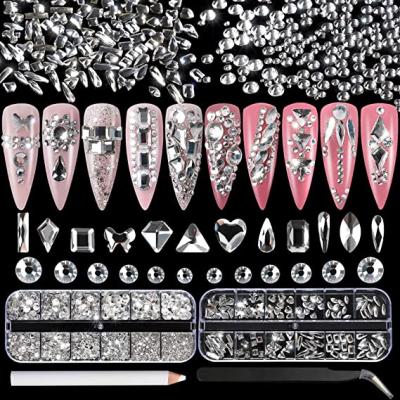 China Bright And Colorful Nail Art Press On Nails With Fake Stones Hot Fix Ab Nail Bulk Rhinestones for sale