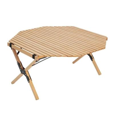 China Outdoor Portable Octagonal Picnic Table Roll Solid Wood Egg Table Camping BBQ Travel Self-drive Folding Table for sale