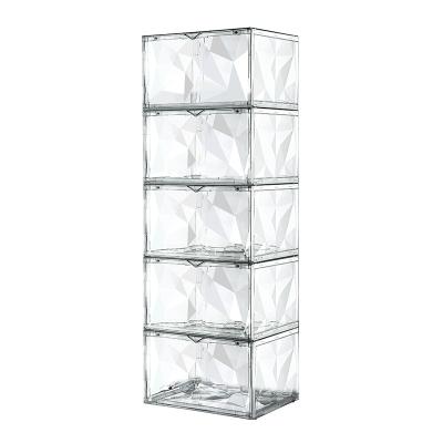 China 1/3/5 Layer Sustainable PETS Shoe Material Stackable Sneaker Storage Box Plastic Clear Plastic Shoe Boxes With Diamond Surface for sale