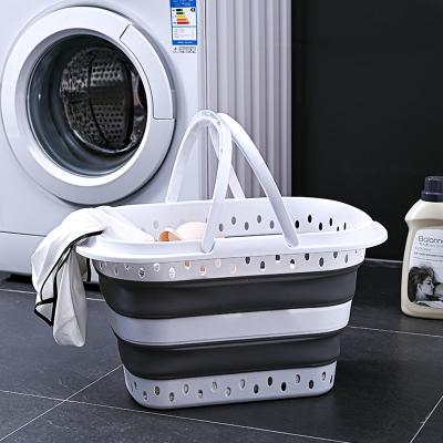 China Modern Collapsible 32L Dirty Clothes Lundry Basket With Handle For Bathroom Laundry Storage Basket Collapsible Washing Supplies for sale