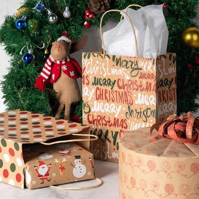 China Recycled Materials Wholesale Cheap Custom Craft Decorative Fancy Present Packing Brown Shopping Christmas Gift Wrapping Paper Bag Set for sale