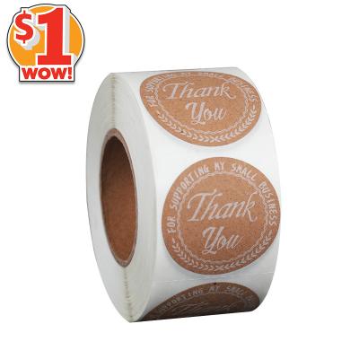 China [USD $1] 500PCS Waterproof Cheap Roll Logo Printing Kraft Paper Thank You Stickers Customized Printed Adhesive Packaging Label Sticker for sale