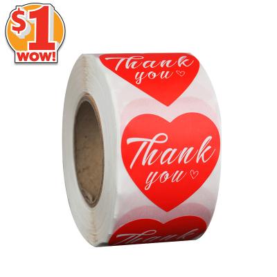 China [USD $1/Roll] Wholesale Waterproof 500 Pieces 1.5 Inch Luxury Thank You Sticker Heart Shape Red Label From Our Small Business for sale