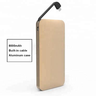 China Ultra Thin Aluminum Integrated Cable 8000mah Portable Power Bank for sale