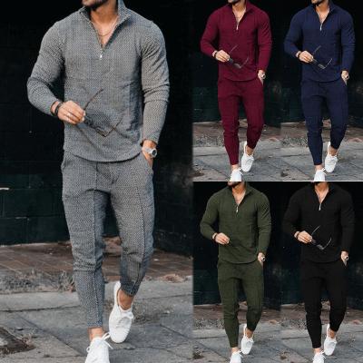 China Anti-wrinkle Autumn Polo Shirt Suit Sweatpants Fashion Casual Half Zipper Stand Collar Sport Mens Long Sleeve Polo Shirt With Pocket for sale