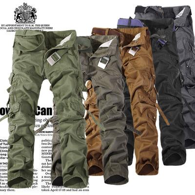 China Anti-pilling Men's Casual Solid Loose Trousers Pleated Multi Pockets Mid Waist Cargo Pants for sale