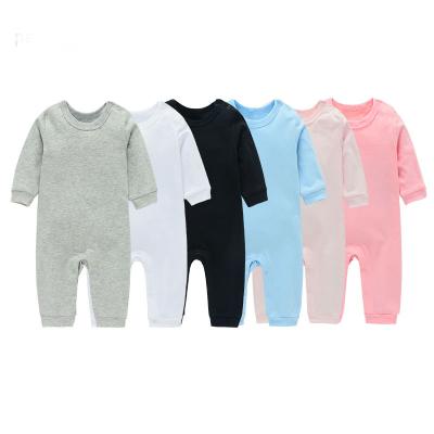 China 100% Cotton Spring And Autumn Infant Plain Color Shoulder Button Long Sleeve Romper Men's And Women's Baby Cotton Siamese One-piece Jumpsuit for sale