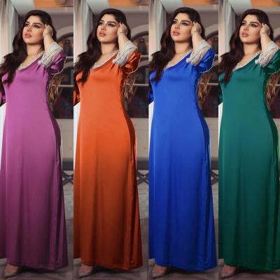 China Anti-wrinkle 2022 Dubai Turkey Women Clothing Elegant Lady Abaya Muslim Mesh Diamond Satin Party Girl Maxi Dress WT1086 for sale