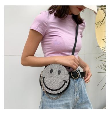 China Fashion rhinestone shoulder ladies pinch smile small round face shape flapper girl's fashion bags diamond handbag for sale