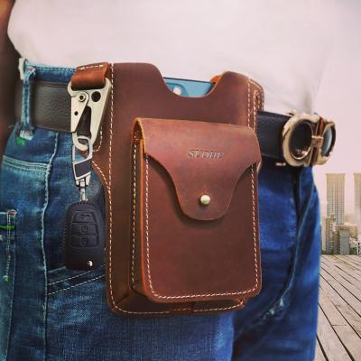 China Genuine Leather Men's Sports Water Proof Cowboy Bag Cigarette Running Bag Crazy Horse Leather Cowhide Leather Belt Waist Bag for sale