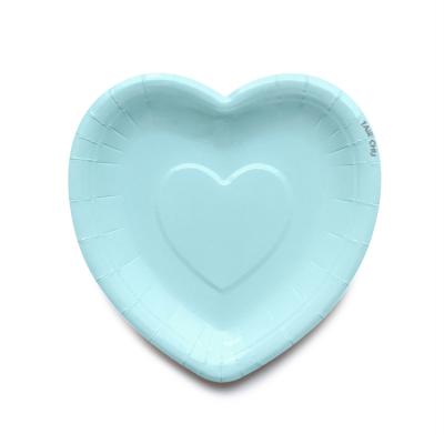 China Baby shower disposable paper plate cake paper plate blue heart-shaped paper plate and afternoon tea for sale