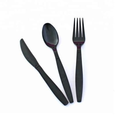 China Food Grade Disposable Black And White Long Handle PS Plastic Utensils for sale