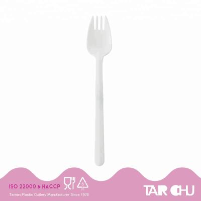 China Disposable Food Grade 18cm Length Disposable White Plastic PS Long Handle Spork for sale