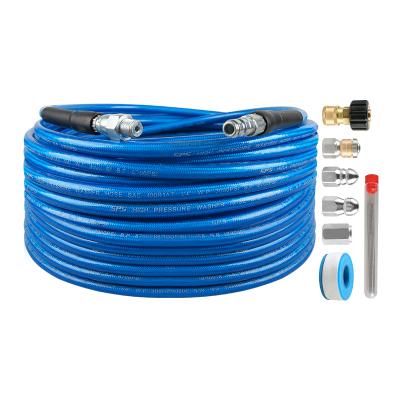 China Cleanging SPS 8700PSI 50FT Sewer Jetter Tool Kit High Pressure Car Wash Blue Joint Water Hose for sale