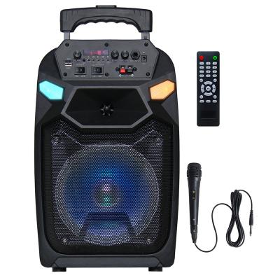 China LED Colorful Light RGB Running Woofer 8 Inch Portable Speaker USB Partybox LED Outdoor Trolley Speaker With Wheels for sale