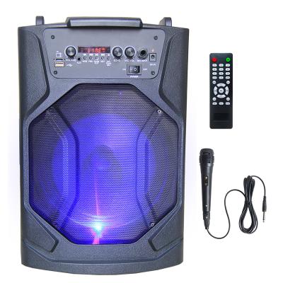 China Cheap Colorful LED Light Factory PA Speaker Powered Tripod Friendly Sound Box 8 Inch Outdoor Party Speaker for sale