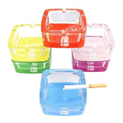 China Glass Ready To Ship Low Price Cigarette Ash Smoking Tray Glass Ashtray 73 Mm Dia. Square Crystal Ash for sale